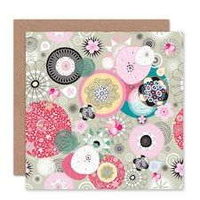 Floral Pattern Decorative Pink Grey Circles Art Card