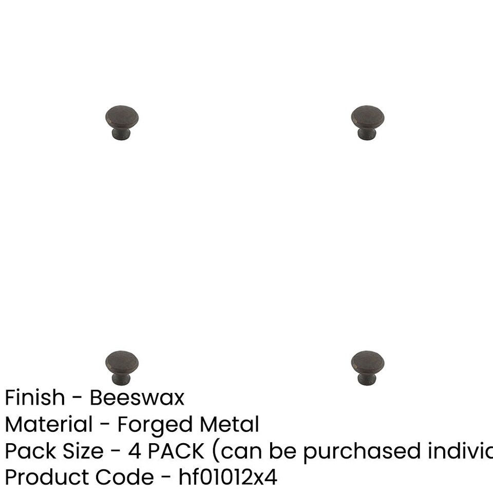 image 1 of 4 PACK Rustic 30mm Hammered Cupboard Knob in Beeswax Finish - Kitchen Cabinet Knob