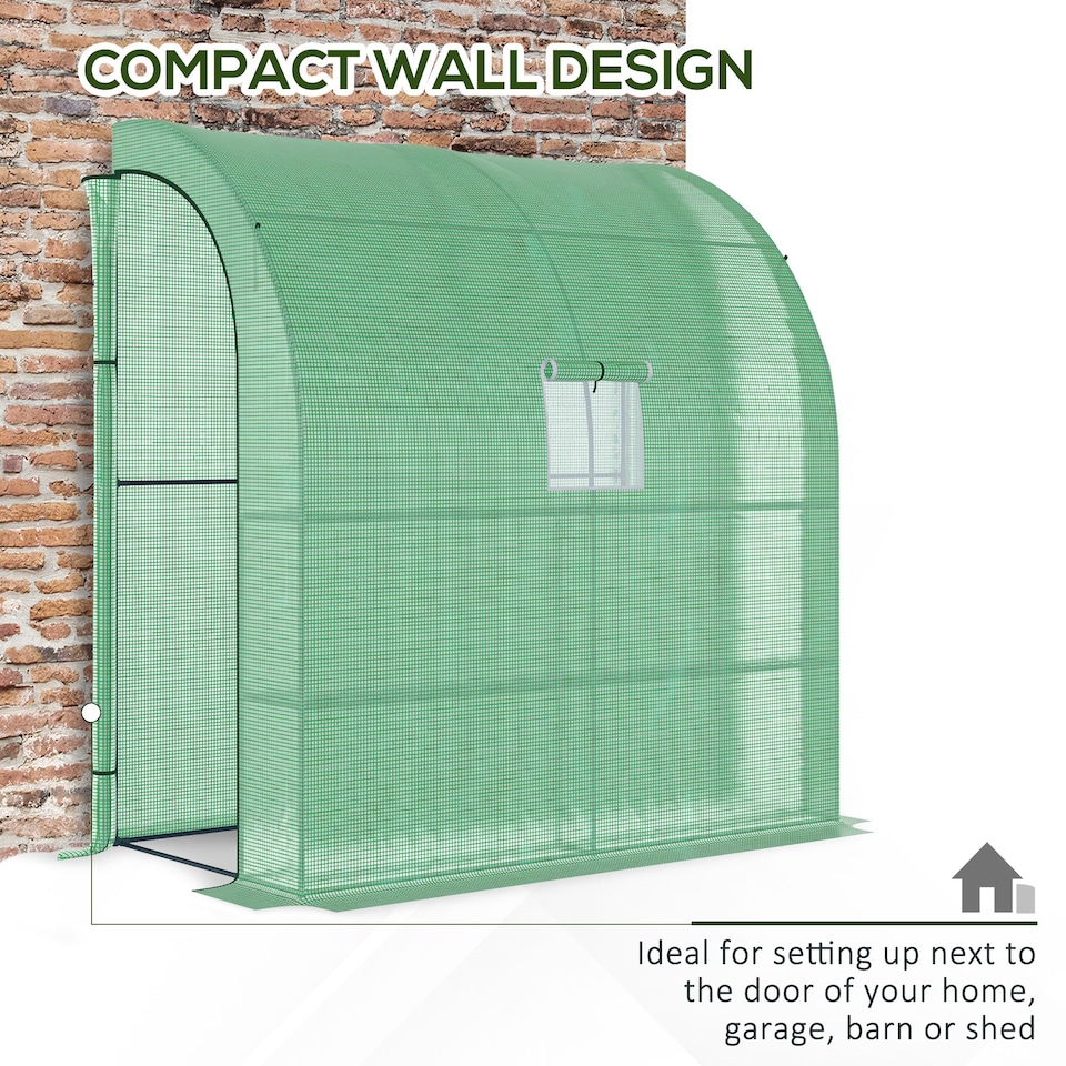 image 1 of Outsunny Walk-In Lean to Wall Greenhouse wWindow&Door 200Lx 100W x 215Hcm Green