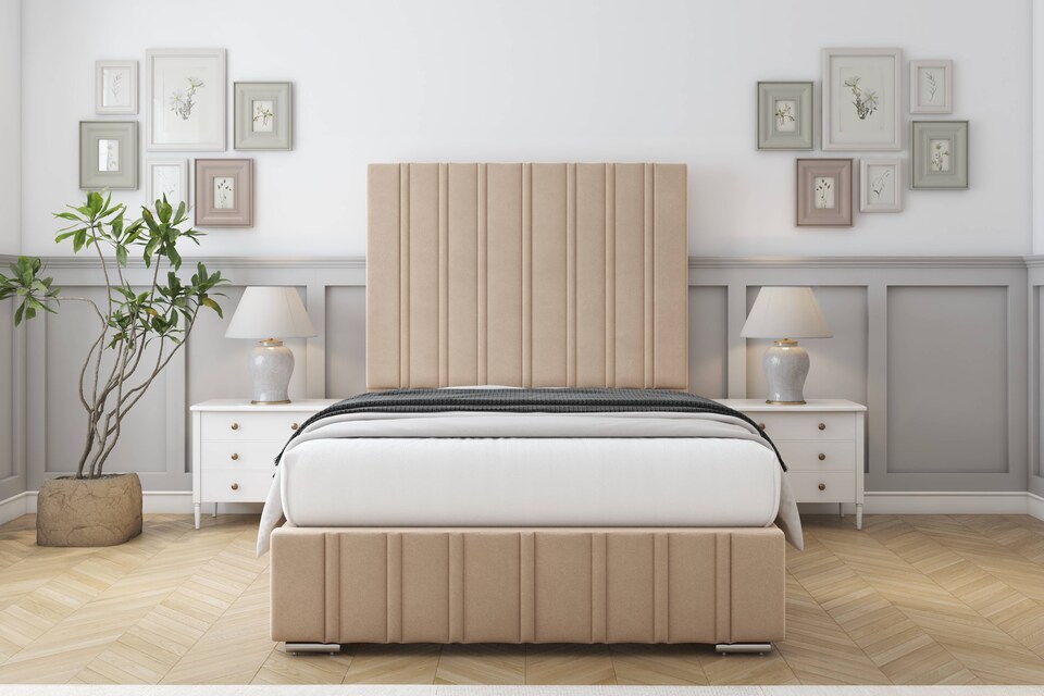 image 1 of Sloomy Langston Pebble Plush Deep-Sided Bed Frame With 50" Upholstered Headboard 4' Small Double