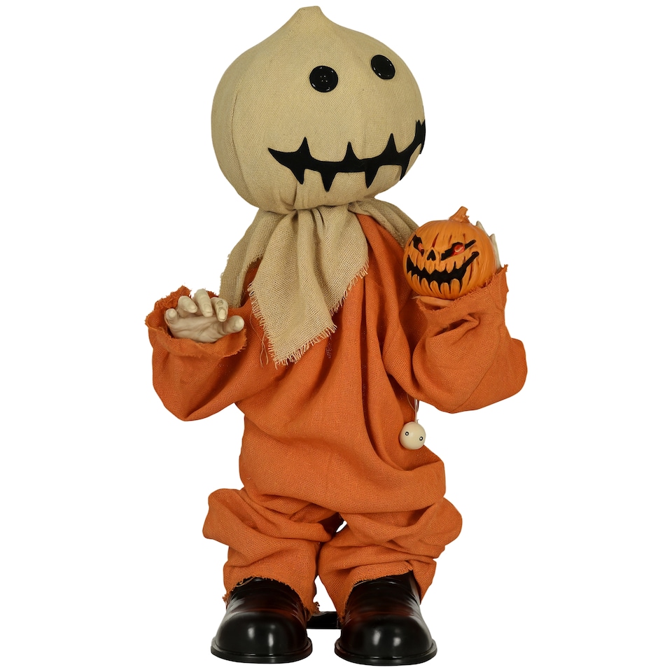 image 1 of HOMCOM 77cm Outdoor Halloween Decoration Scarecrow, Standing Scarecrow Prop Life Size with Sound and Motion Activated, Light Up Eyes, Howling Sound, Posable Arms, Moving Hands