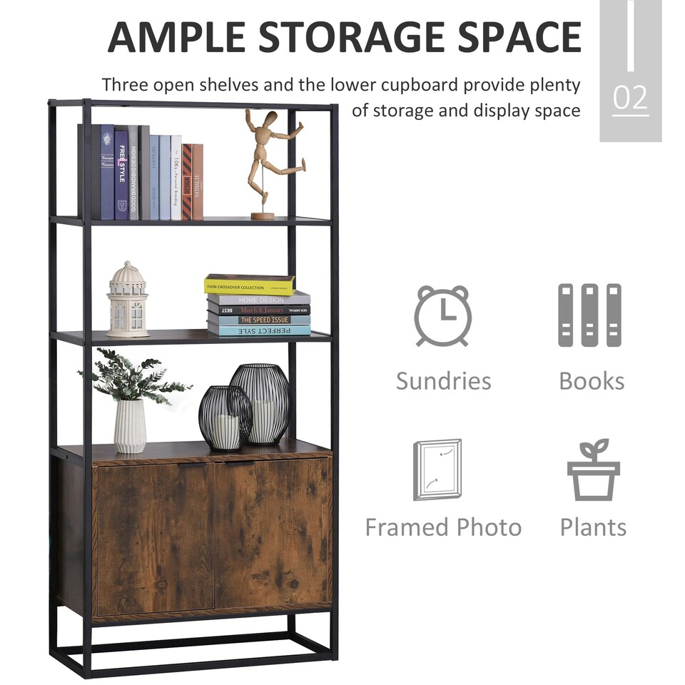 image 1 of HOMCOM Storage Cabinet with 3 Open Shelves Cupboard for Livingroom