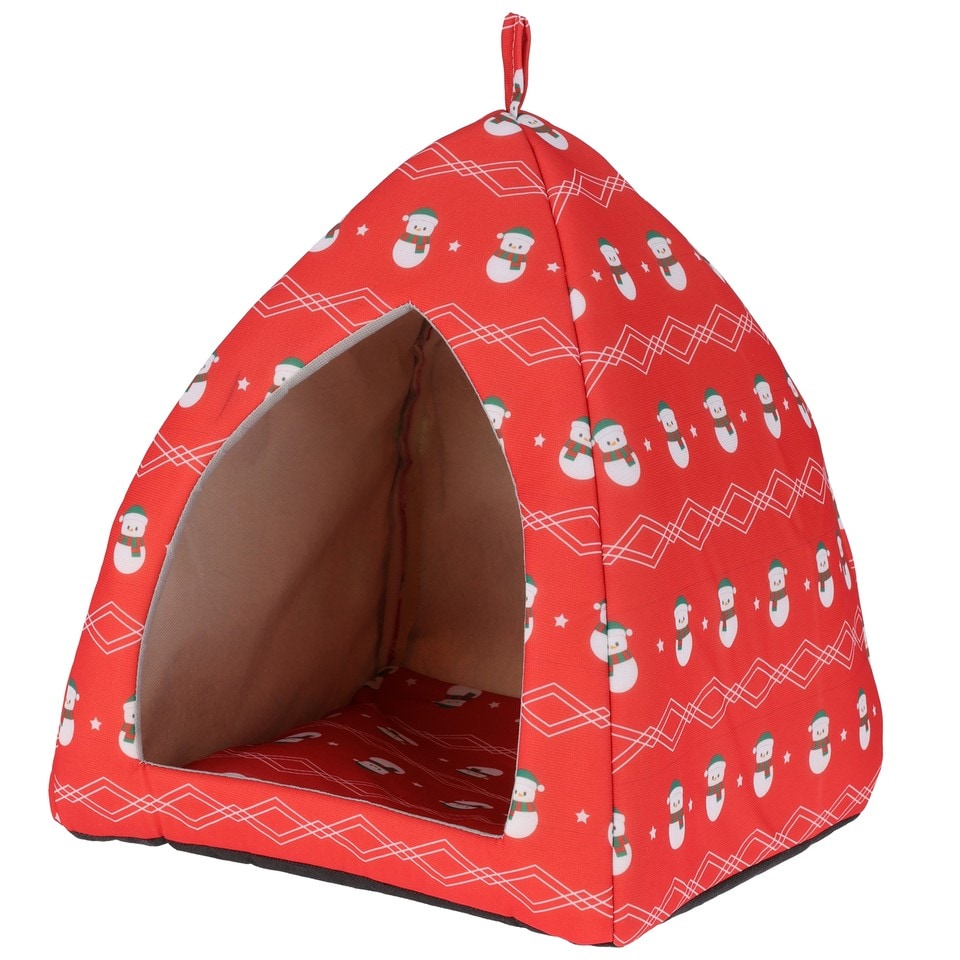 image 1 of Foldable Cozy Cat House Bed Washable Cave Pet Puppy Dog Igloo Kennel Red Green