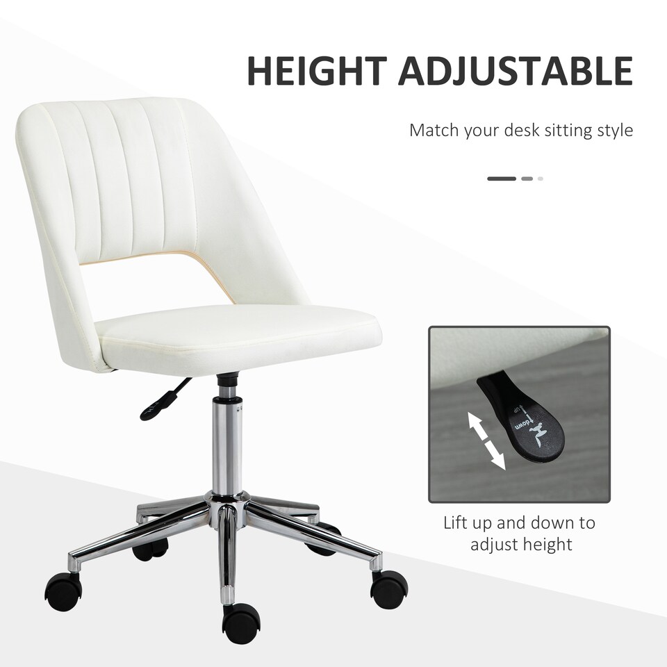 image 1 of Vinsetto Modern Office Chair, Velvet-feel Fabric Desk Chair with Wheels, Comfy Armless Swivel Vanity Chair for Makeup, Nail Tech, Bedroom, Cream White