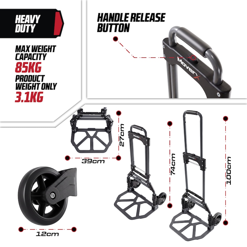 image 1 of MoverX 85kg Folding Aluminium Sack Truck / Hand Truck Trolley, Lightweight Telescopic
