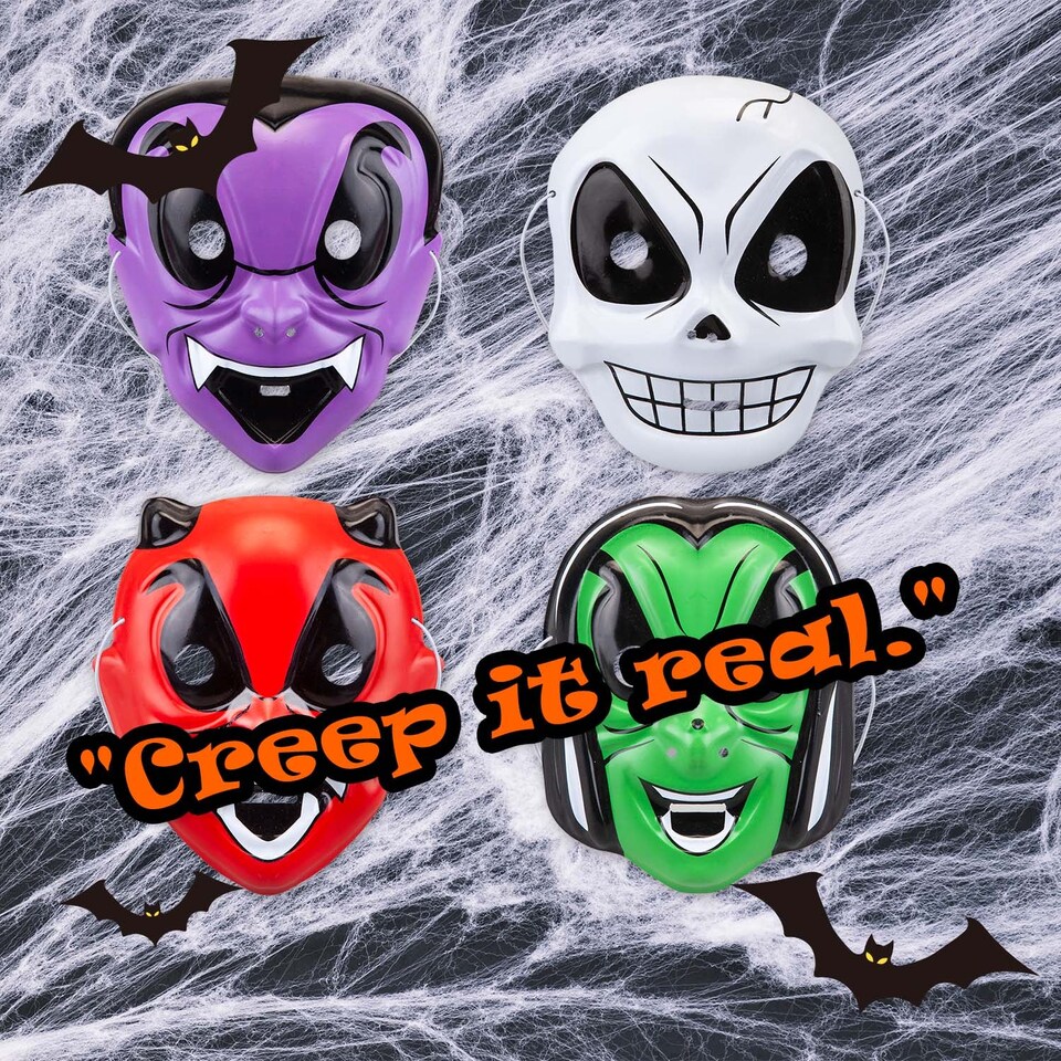image 1 of PMS Halloween Children’s Masks 4-Pack - Witch, Devil, Skull, Vampire.