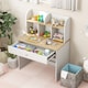 image 7 of COSTWAY Kids Wooden Study Desk Children Writing Table with Hutch & Drawer
