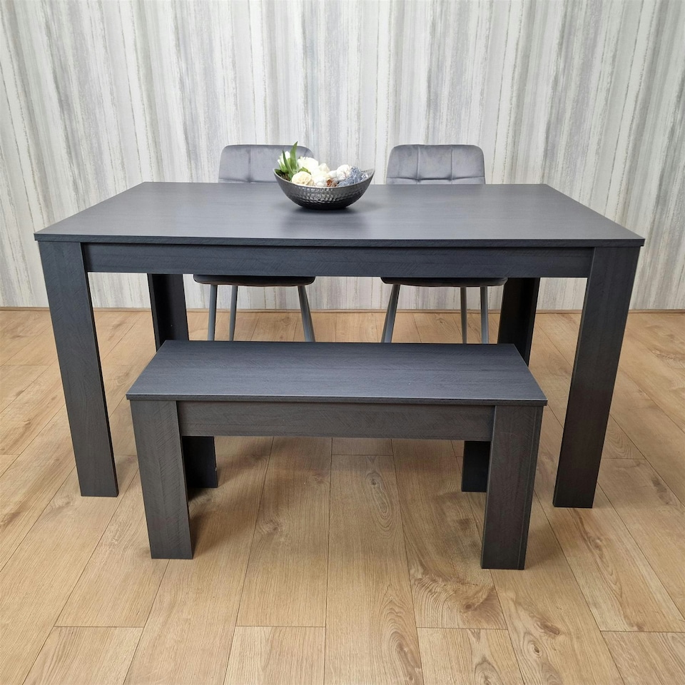 image 1 of Dining Table Set with 2 Chairs Dining Room and Kitchen table set of 2,and Bench Grey