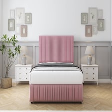 Sloomy Kingsley Pink Plush Divan Bed With Mattress No Drawers With 54" Floor Standing Headboard & 12" Matching Footboard 4'6 Double | Pink | Pink | Double | 1