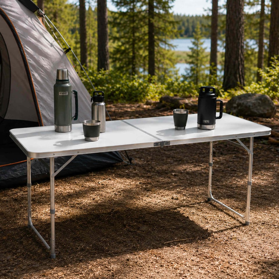 image 1 of 6ft Folding Outdoor Camping Kitchen Worktop Table Portable Food Prep Station