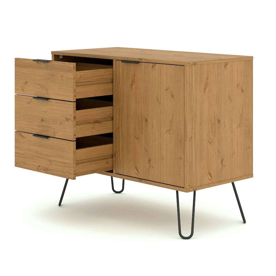 image 1 of Core Products Augusta Industrial Pine Sideboard 1 Door, 3 Drawers H73.6cm x W90.0cm x D43.0cm Brown