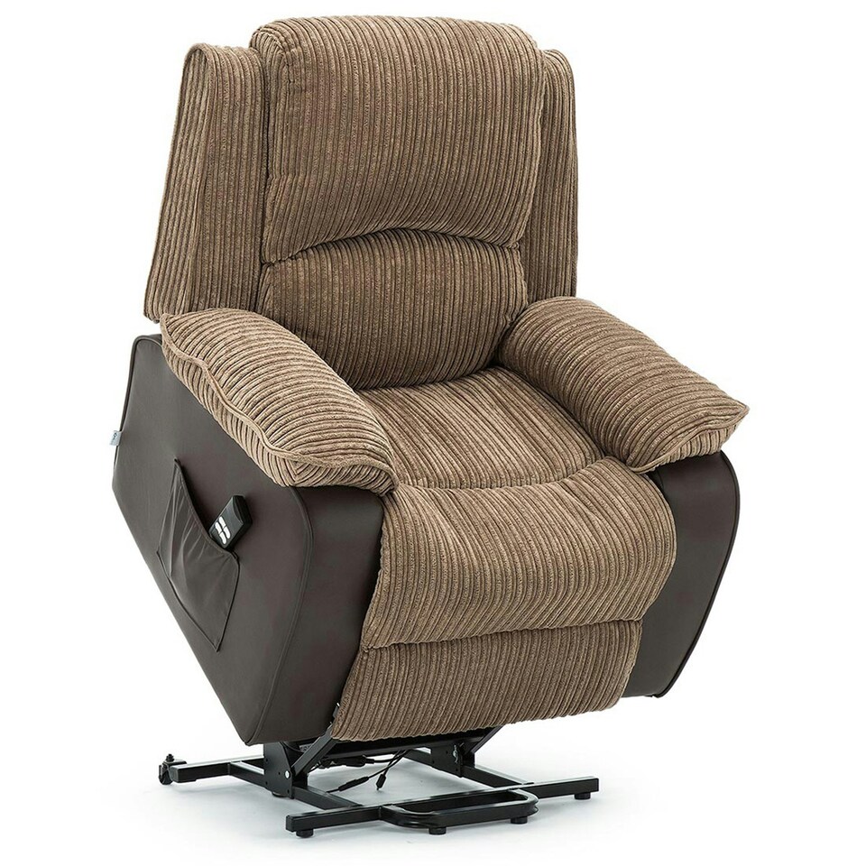 image 1 of Postana Dual Motor Electric Rise Recliner Jumbo Cord Fabric Chair (Brown)