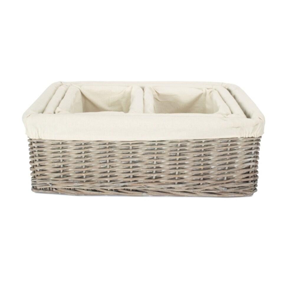 image 1 of Set of 4 Wicker Grey Wash Lined Storage Tray | Brown | Grey Wash | Not provided