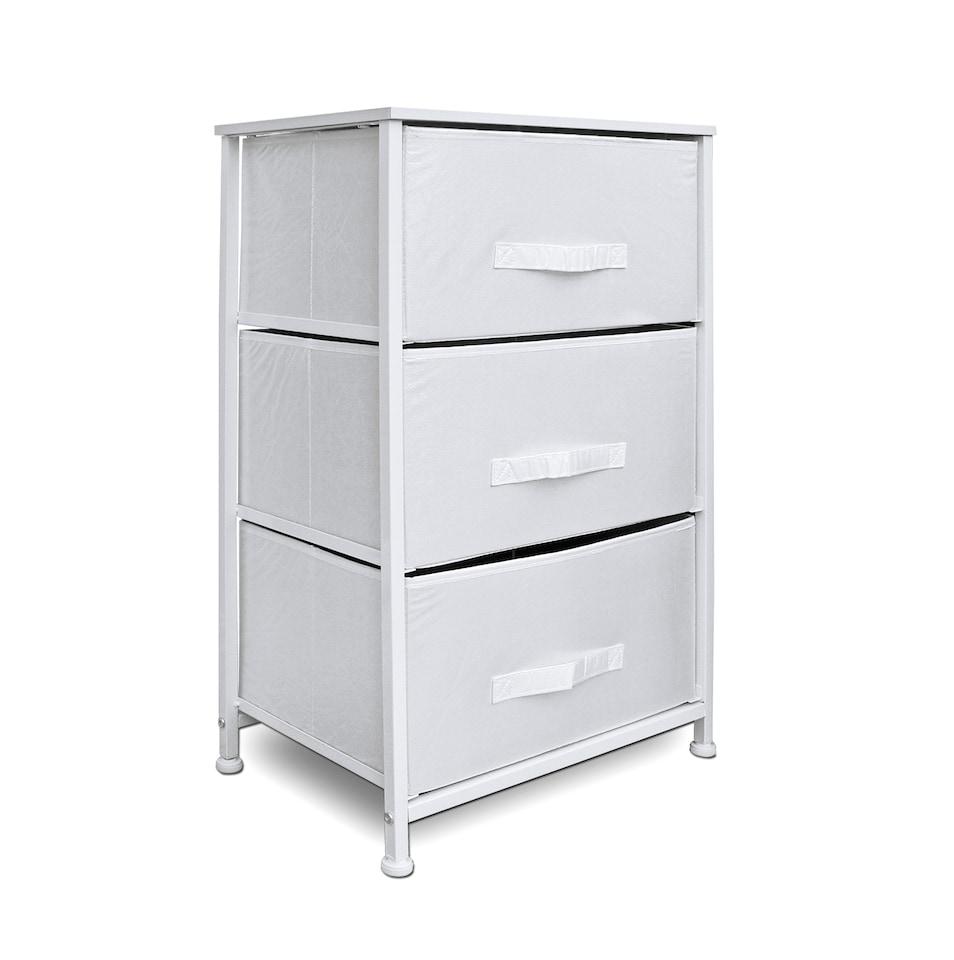image 1 of Clarisworld 3 Drawer Storage Tower Dresser with Wood Top, Sturdy Steel Frame & Laminated Fabric Drawers, Storage Organiser Unit for Bedroom, Hallway, Entryway, Closet & Office