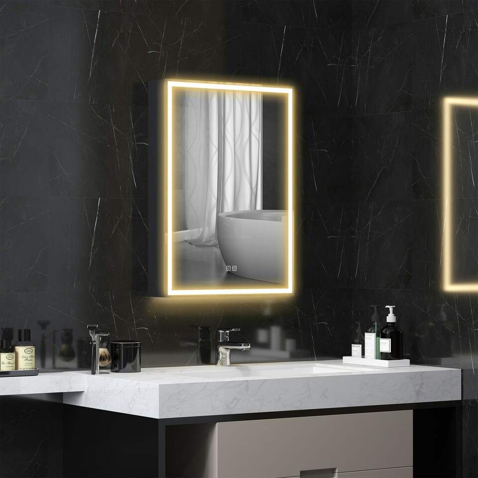 image 1 of HOMCOM Bathroom Cabinet with Mirror, LED Lights and Demister Pad Black