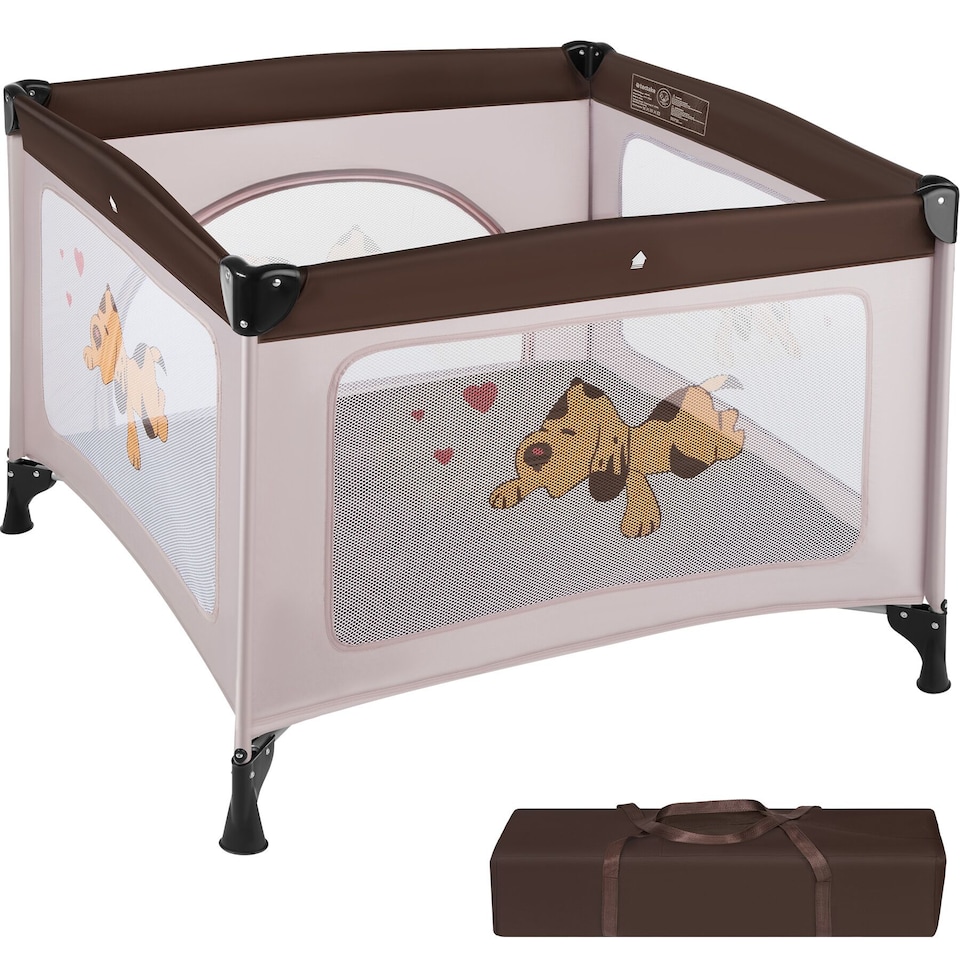 image 1 of Playpen Tommy Junior - stable, foldable, mesh with side zip opening, 105 x 105 x 78 cm | Brown | brown | 105 x 105 x 78 cm | 1