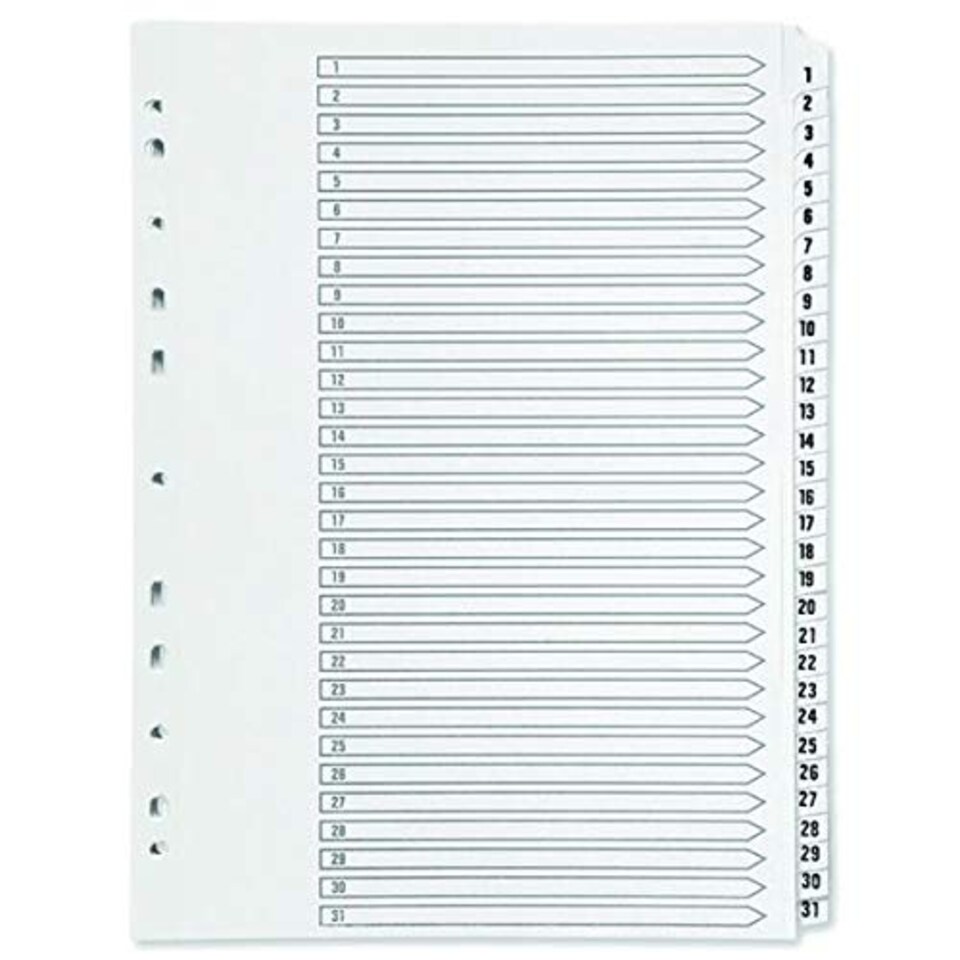 image 1 of A4 White Plastic 31 Part Tabbed File Index Dividers for ring binders/lever arch