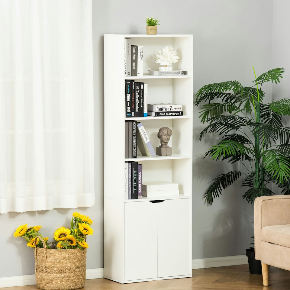 image 1 of HOMCOM 2 Door 4 Shelves Bookcase Wooden Storage Cabinet White