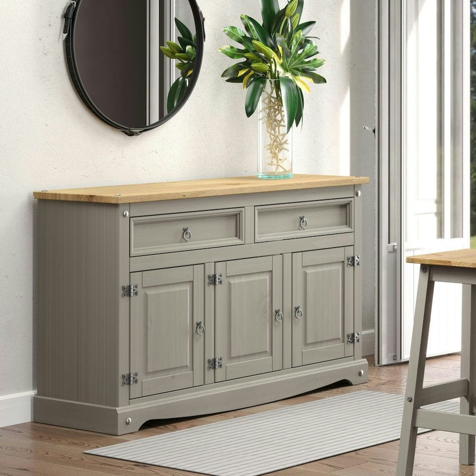 image 1 of Corona Premium Medium Sideboard - 2 Wide Drawers and 3 Doors with Adjustable Shelf in Antique, Grey or White Wax | Grey | Grey | One Size | 1