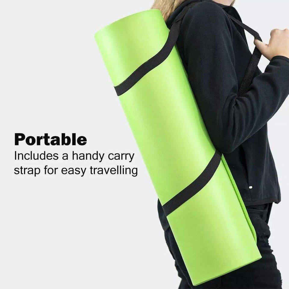 image 1 of UBUNG Yoga Mat Non Slip with Carry Strap 10mm Thick Pilates Yoga Green