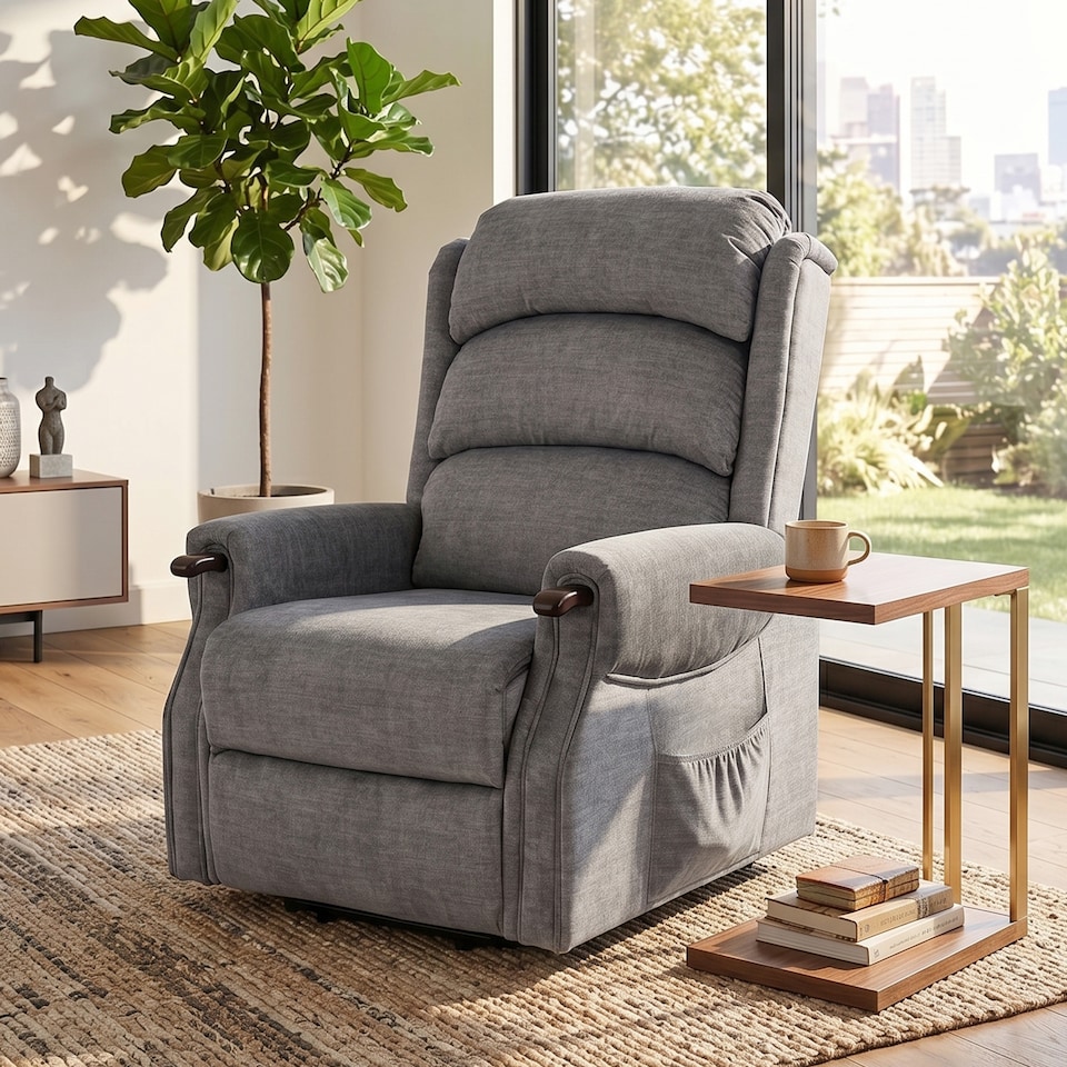 image 1 of HOMCOM Power Lift Recliner Chair with Vibration and Heat, Wood Grip
