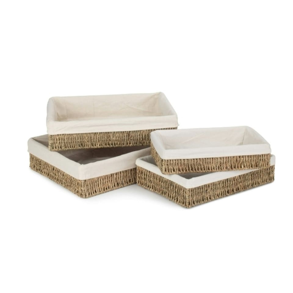 image 1 of Set of 4 Lined Rectangular Seagrass Tray Brown | Brown