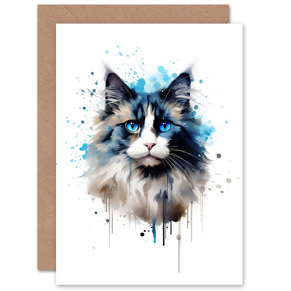 image 1 of Ragdoll Cat Lovers Gift Watercolour Pet Portrait Painting Art Card