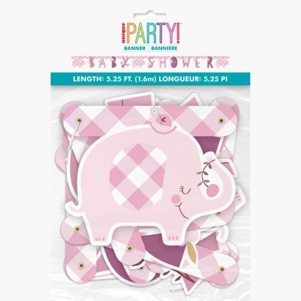 image 1 of Pink Floral Baby Shower Elephant Jointed Banner