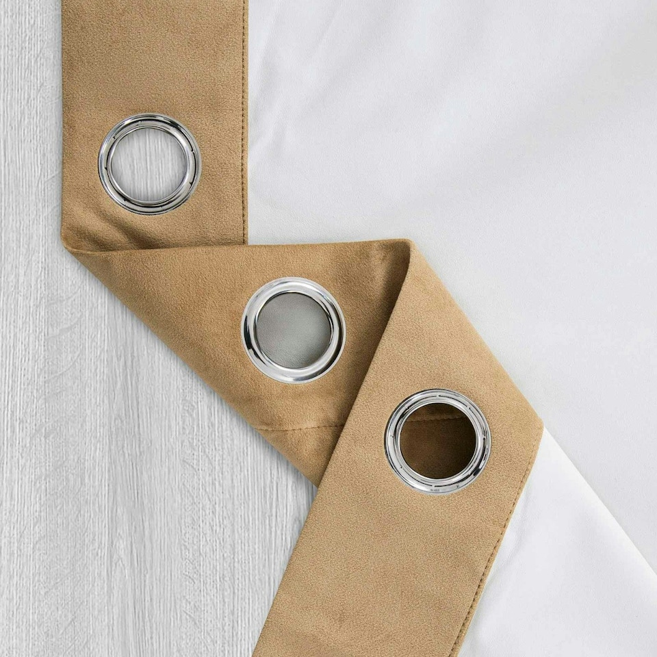 image 1 of Homescapes Thermal 100% Blackout Beige Velvet Curtains - 66 x 54" Cream