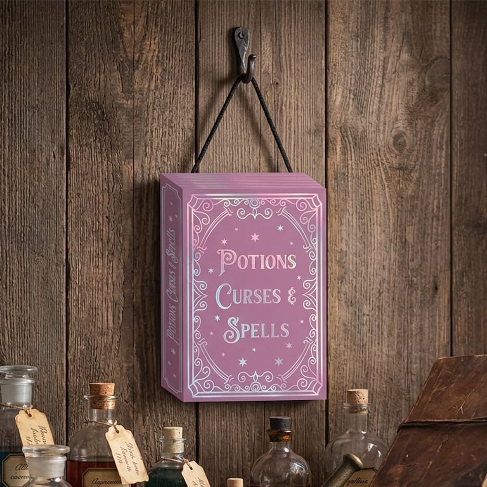 image 1 of Iridescent Purple Halloween Spell Book Hanging Plaque Decoration 18cm