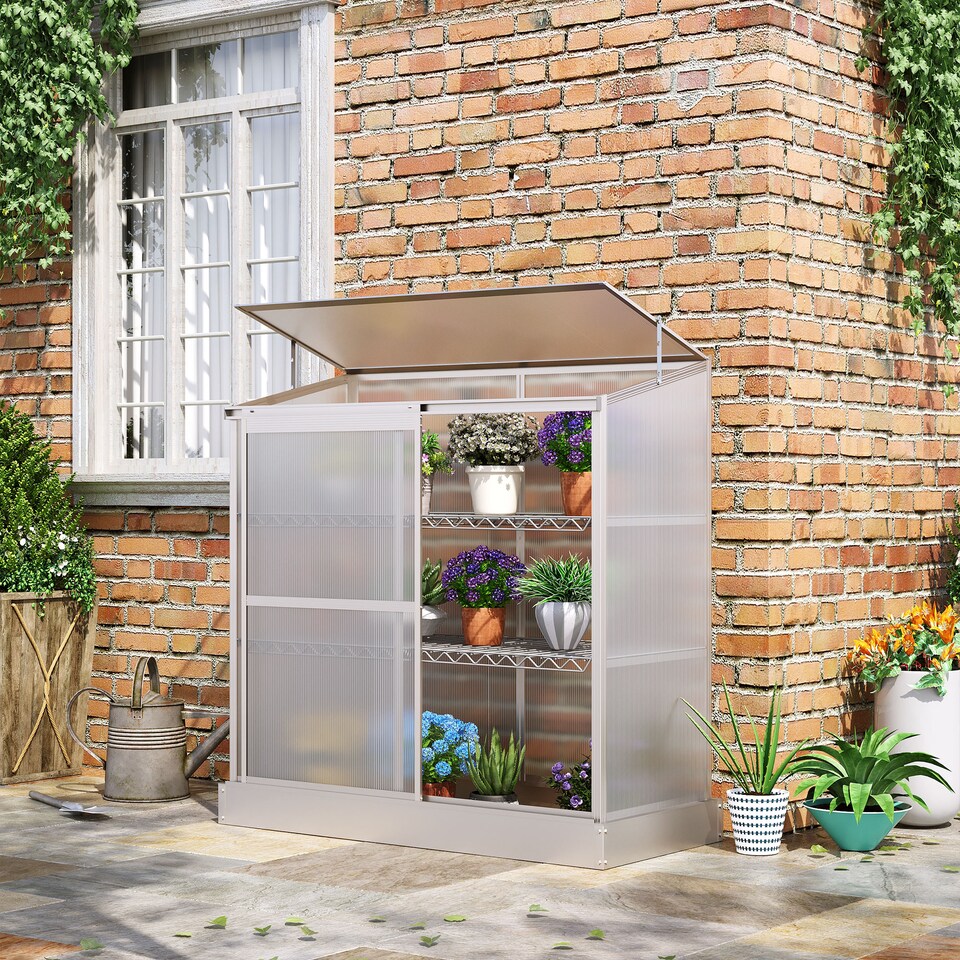 image 1 of Outsunny 4x2ft 3-Tier Greenhouse Outdoor Plant Grow Aluminium Frame w Roof Door