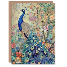 Detailed Wildflower Forest Peacock Him Her Birthday Card