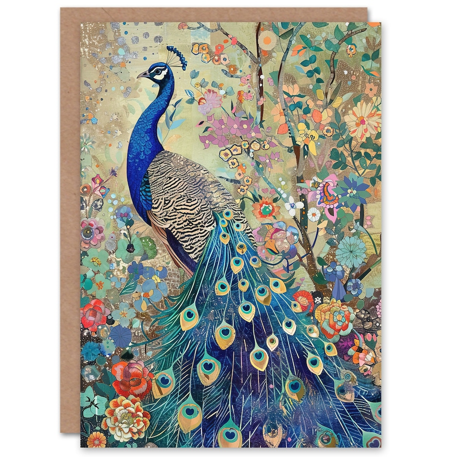 image 1 of Detailed Wildflower Forest Peacock Him Her Birthday Card