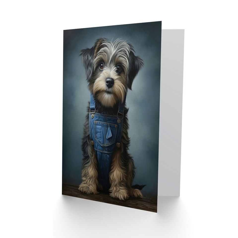 image 1 of Adorable Shorkie Dog Blue Jean Dungarees Child Kids Art Card