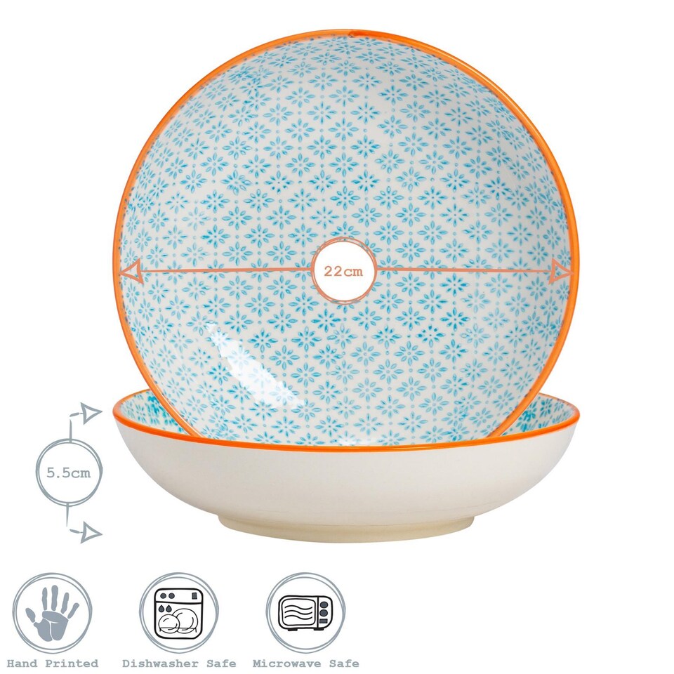 image 1 of Nicola Spring Hand-Printed Sauce Dishes - 10cm - Blue - Pack of 3 | Blue | Blue