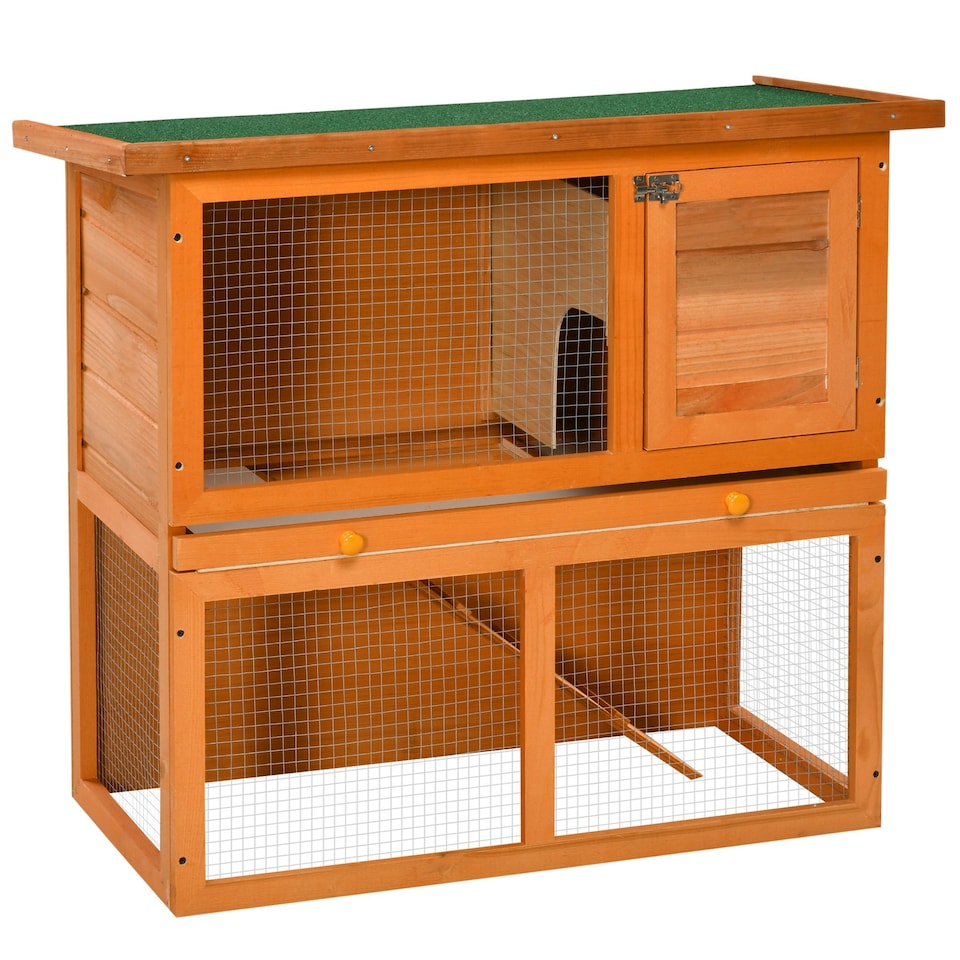 image 1 of Pawhut 90cm 2 Tiers Rabbit Hutch Wooden Pet Cage Run Vintage Bunny House