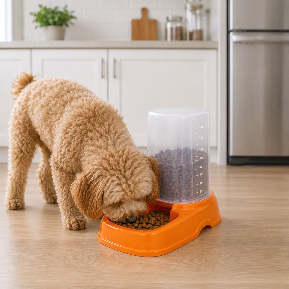 image 1 of Automatic Pet Feeder Bowl for Food or Water - Orange