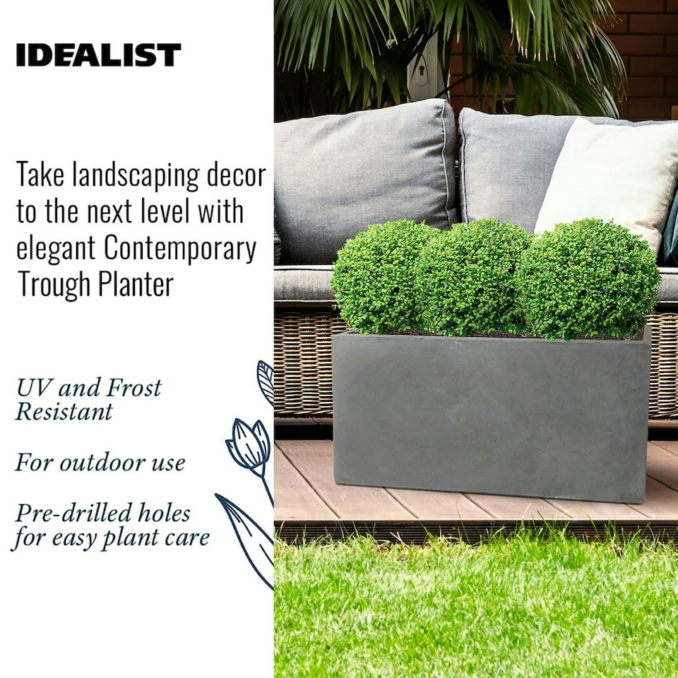 image 1 of Grey Light Concrete Trough Garden Planter H30 L65 W19 cm, 37 ltrs Cap.