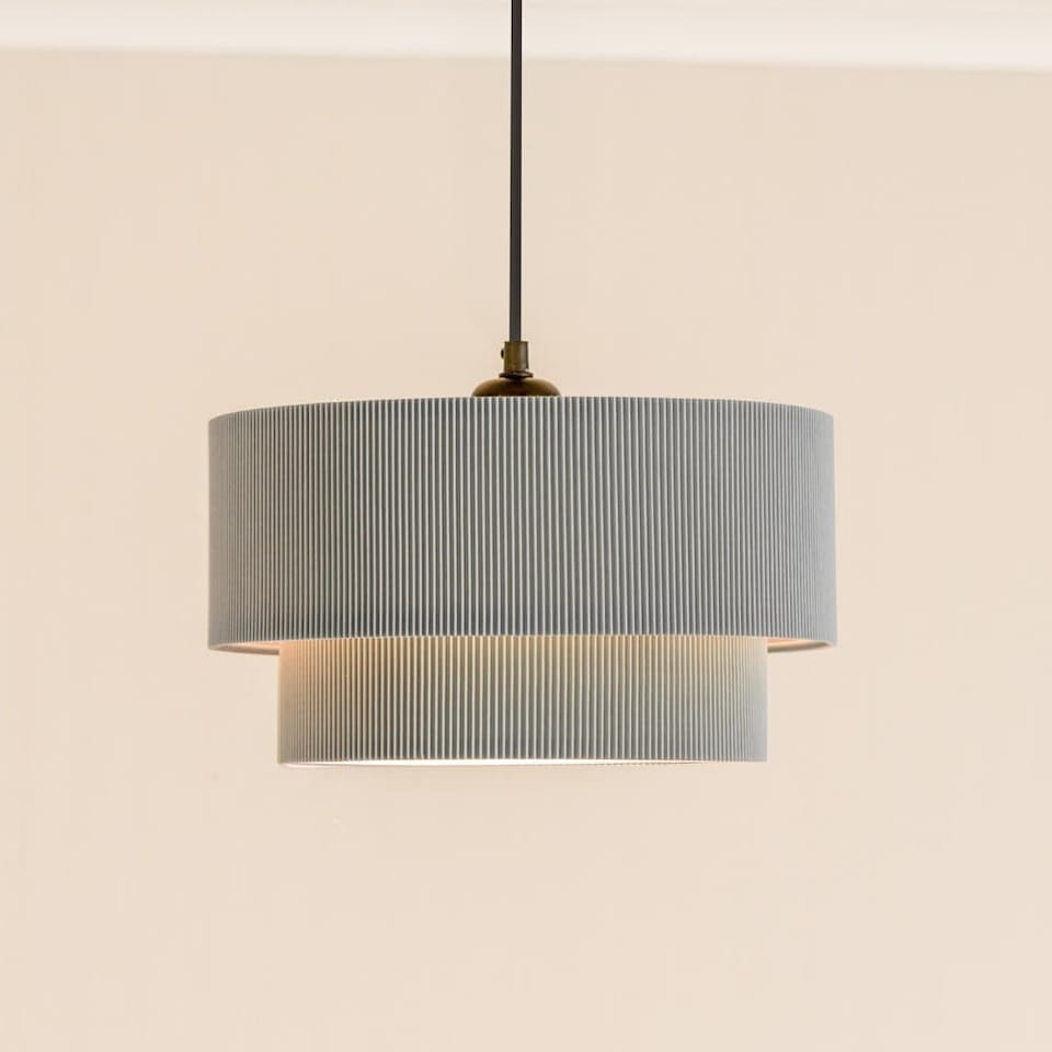 image 1 of ValueLights Mason Ruched Crinkle Grey 2 Tier Ceiling Lamp Shade | Grey