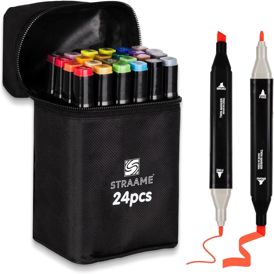 image 1 of Straame Alcohol Markers – Dual-Tip Colouring Pens, (Set of 24)