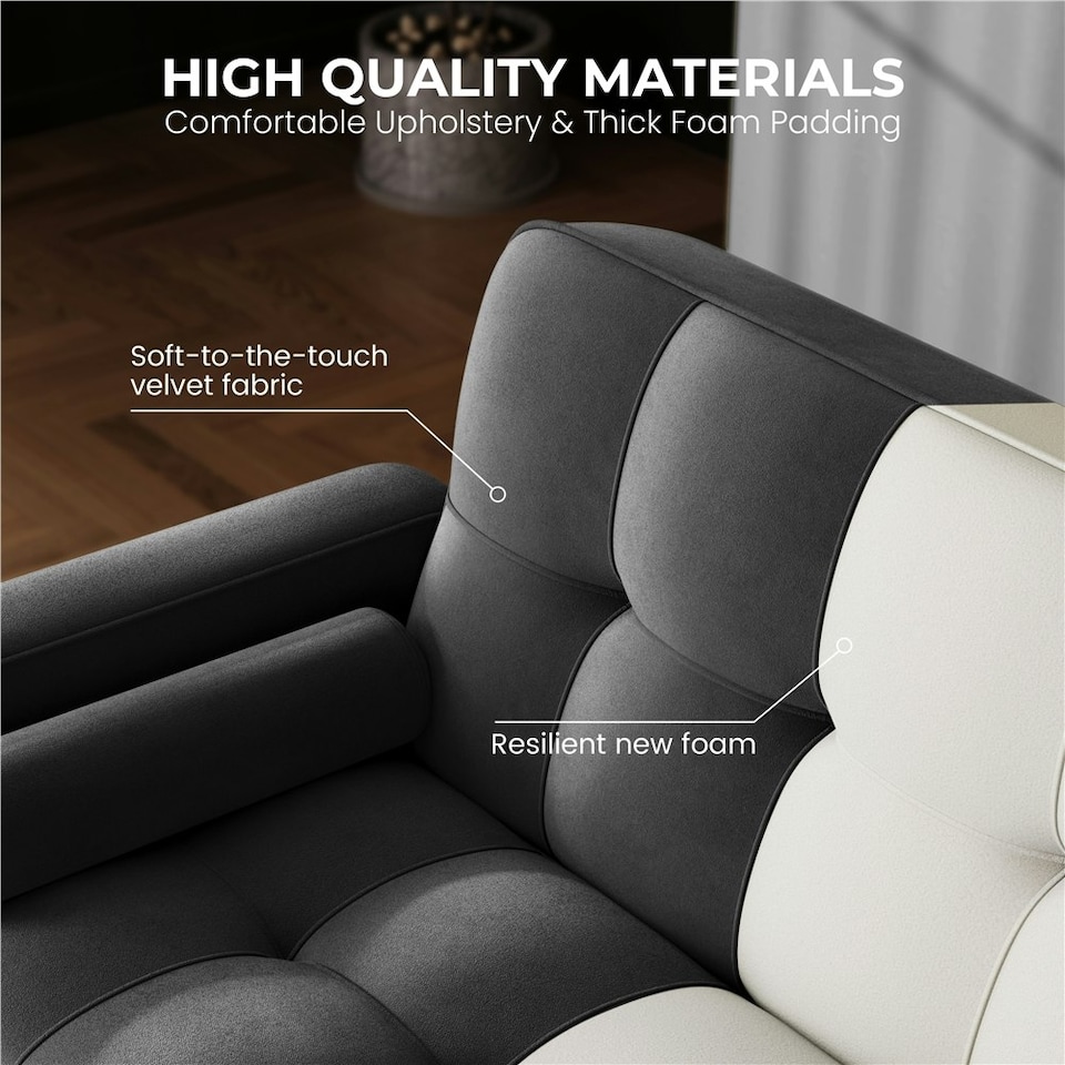 image 1 of Yaheetech Velvet Convertible Sofa Bed Grey