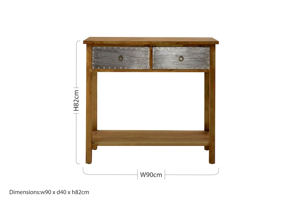 image 1 of Interiors by Premier Two Drawer Console Table, Chic Hallway Table, 2 Metal Drawer Solid Wood Console Table, Rustic Console Table | Cream