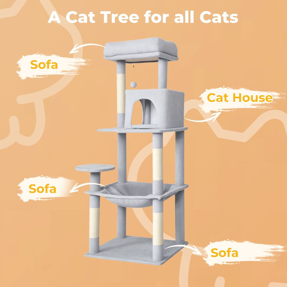 image 1 of Skylos 143cm Cat Tree Multilevel Scratching Post Plush Climbing Tower