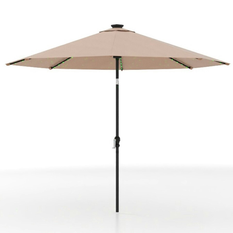 image 1 of COSTWAY 290 cm Solar Patio Parasol Umbrella 96 LED Lights Coffee Brown