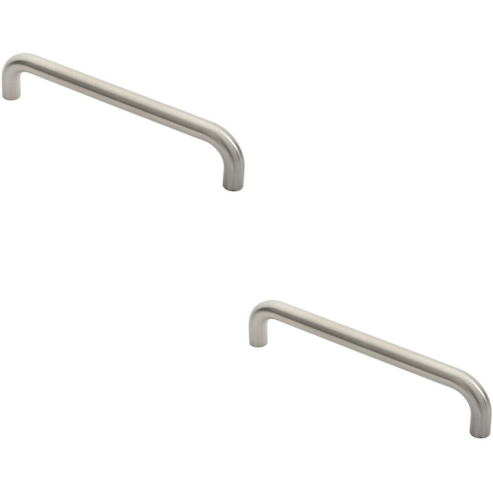 Loops 2x Round D Bar Door Pull Handle 322 x 22mm 300mm Fixing Centres Satin Steel in Metallics