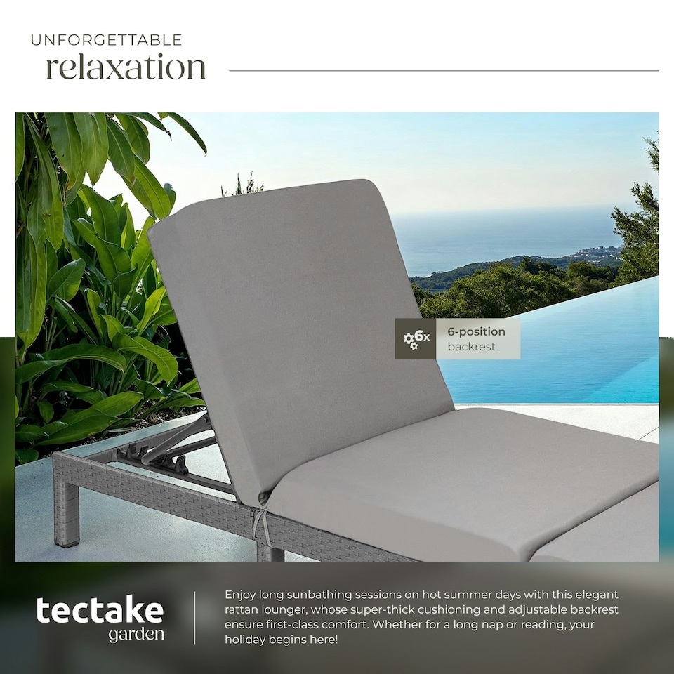 image 1 of Sun Lounger Sofia - 6-step adjustable backrest, thick padding, UV-resistant Grey