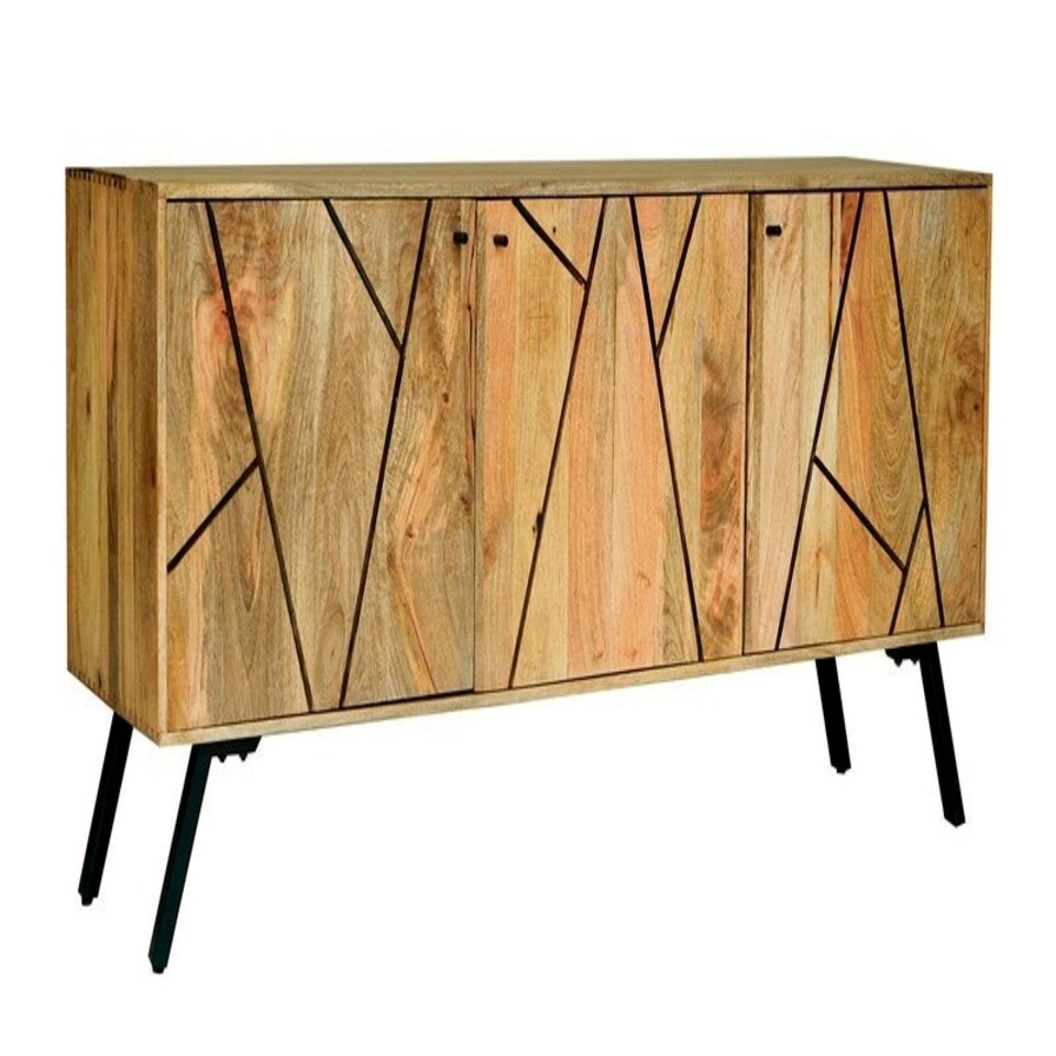 image 1 of Amar 3 Door Sideboard - Iron Base - Mango Wood/Iron - L45 x W162 x H76 cm - Light Finish - Assembly Required Brown