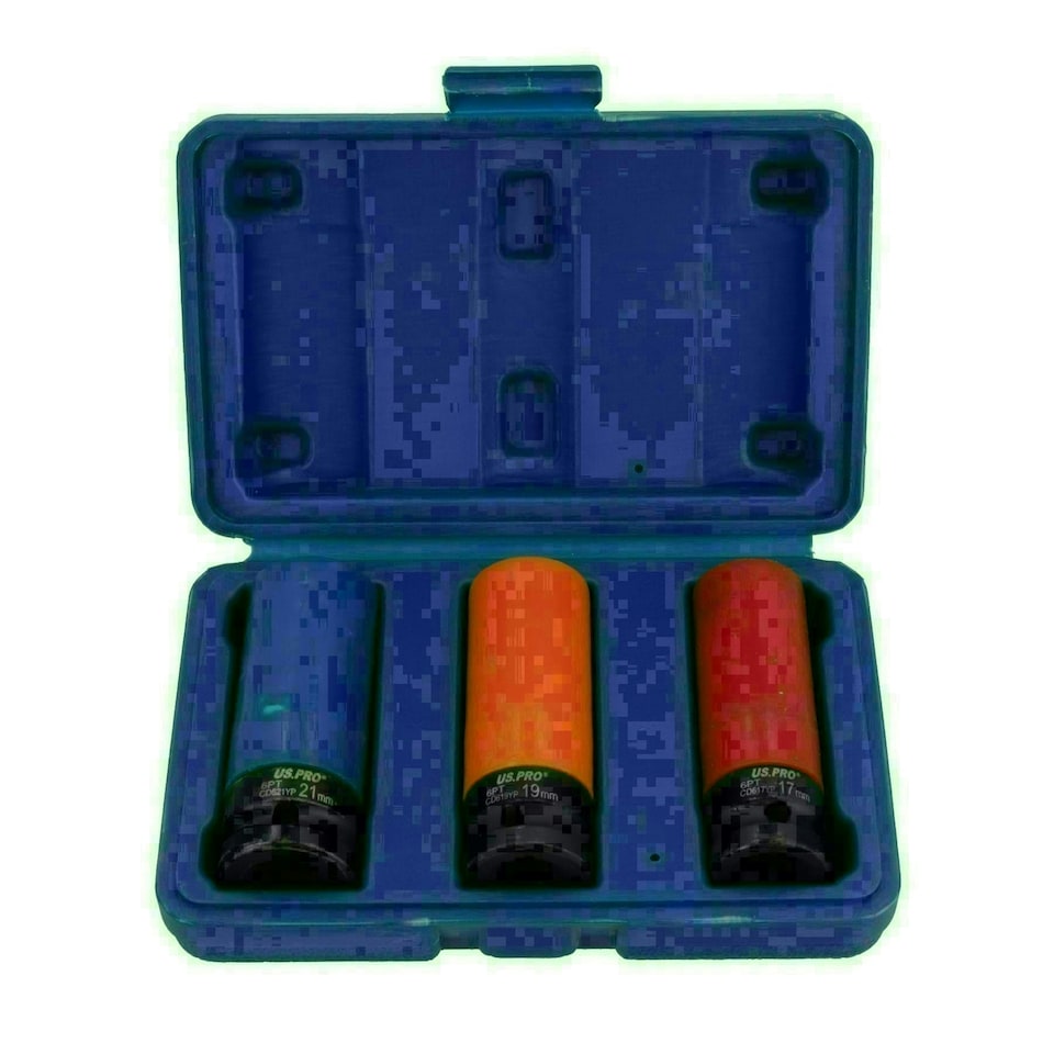 image 1 of 3pc Impact Impacted Deep Alloy Wheel Nut Sockets 17 19 + 21mm 1/2in Drive