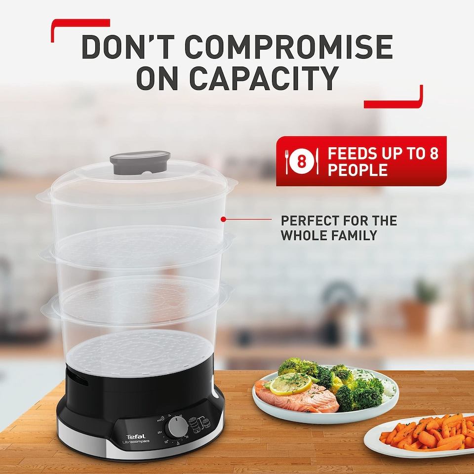 image 1 of Ultra Compact V2 3 Tier Steamer Black Stainless