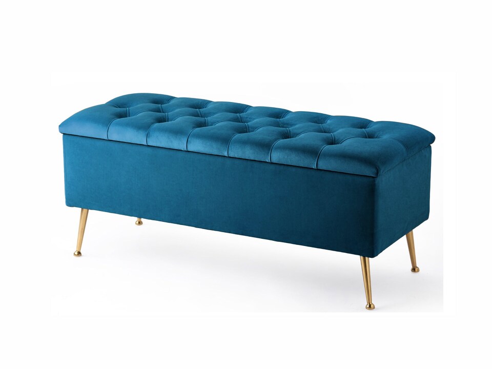 image 1 of 120cm Amara Chesterfield Ottoman Storage Bench - Plush Velvet Shoes Bench - Emerald Green Upholstery Footstool Storage with Legs
